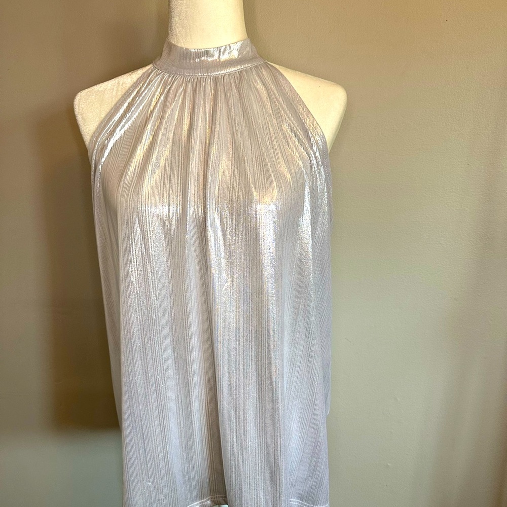 Silver metallic shimmer halter top.